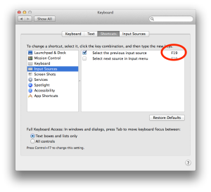 Set input source shortcut to F19